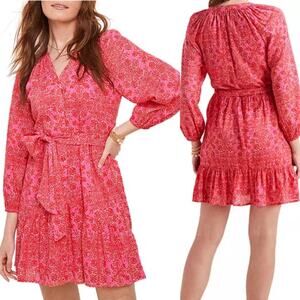 Vineyard Vines Scarf Print Tie-Wast Pink Floral Mini Dress Ruffle XS